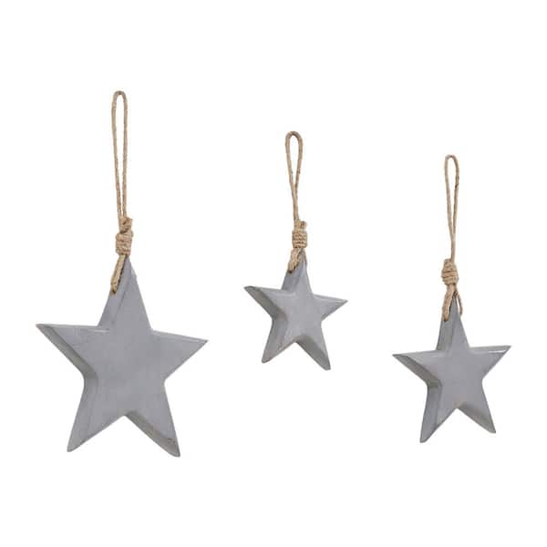 6 in. Distress Gray Wooden Star Christmas Ornament (Set of 3)