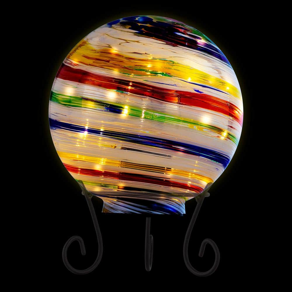 8 in. Dia Indoor/Outdoor Glass Gazing Globe with LED Lights and Stand, Mult
