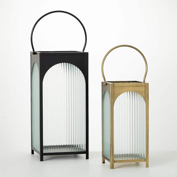 SULLIVANS 27.25 in. - 21 in. Ribbed Glass Metal Lantern Set of 2