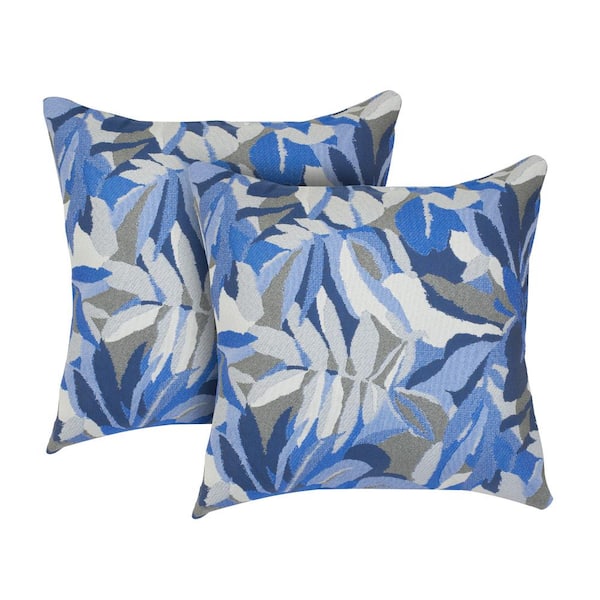 Astella Dewey/Blue Square Accent Outdoor Throw Pillow (Set of 2)