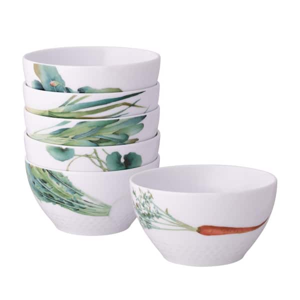 Noritake Kyoka Shunsai 4.25 in., 12 fl. Oz. White Porcelain Assorted Set of of 6 Deep Bowls