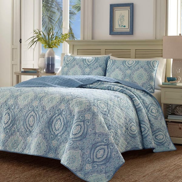 Tommy Bahama Turtle Cove 2-Piece Blue Paisley Cotton Twin Quilt Set