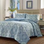 Turtle Cove 3-Piece Blue Paisley Cotton King Quilt Set