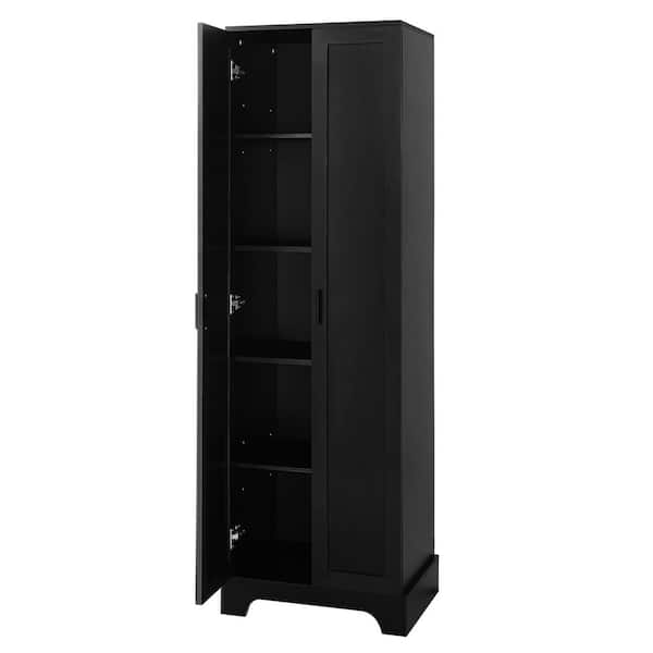 YSQCAR 22 in. W x 17 in. D x 71 in. H Freestanding Black Linen Cabinet with 2 Doors and Adjustable Shelves