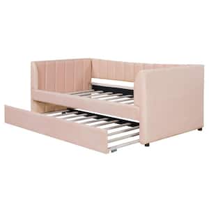 Pink Velvet Upholstered Twin Size Daybed with Trundle