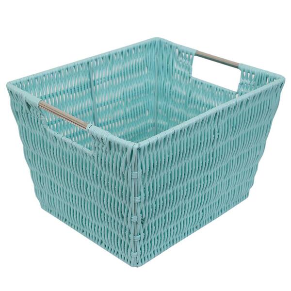 Home Basics 8 in. H x 8 in. W x 12 in. D Blue Plastic Cube Storage Bin