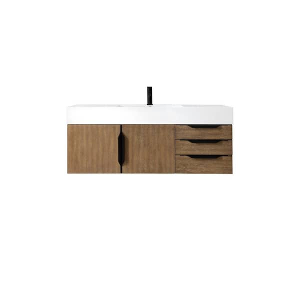 James Martin Vanities Columbia 48.0 in. W x 19.5 in. D x 19.3 in. H Single Bath Vanity in Latte Oak with Glossy White Composite Top