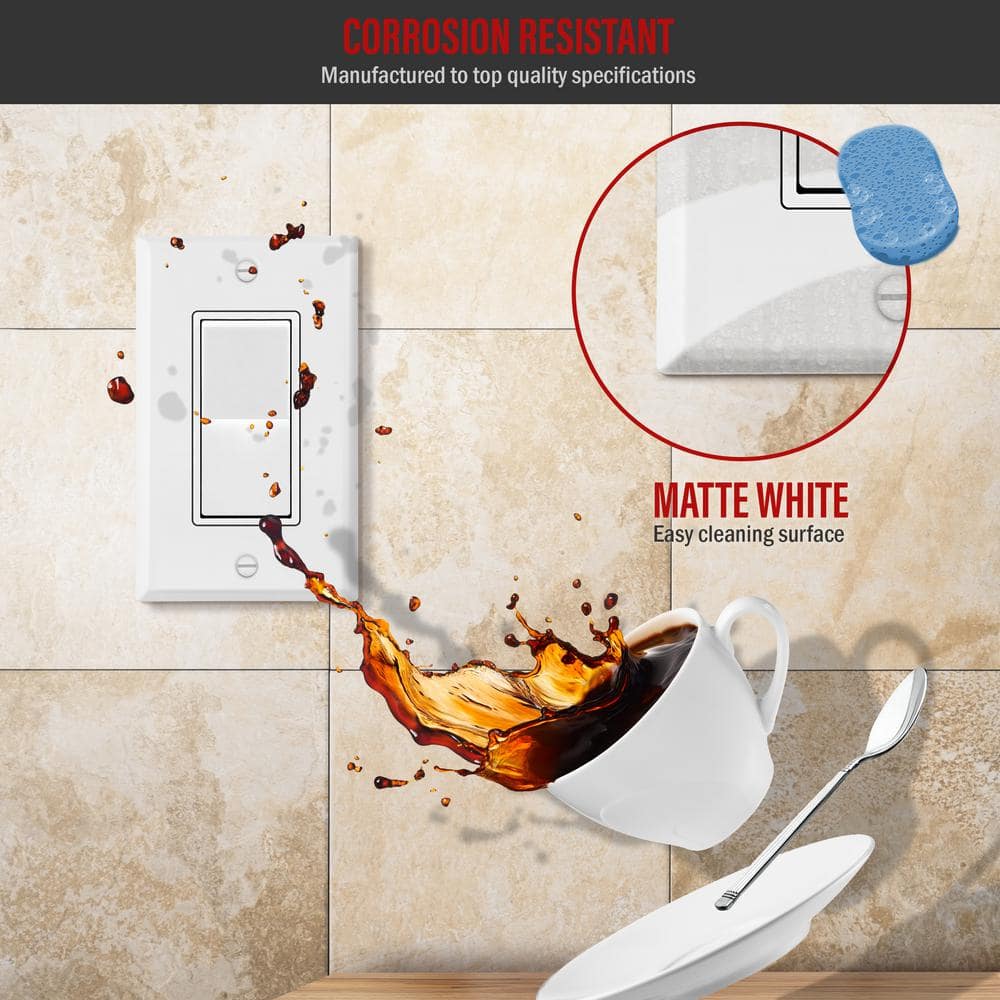 White Matte Stainless Steel 1-Gang Rocker Wall Plate Set