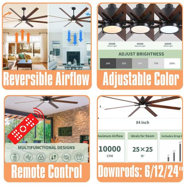 84 in. Black Standard Downrod Mount Low Profile Ceiling Fan with Light Included with Remote