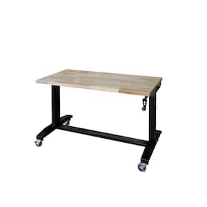 46 in. W x 24 in. D Steel Adjustable Height Solid Wood Top Workbench Table in Black