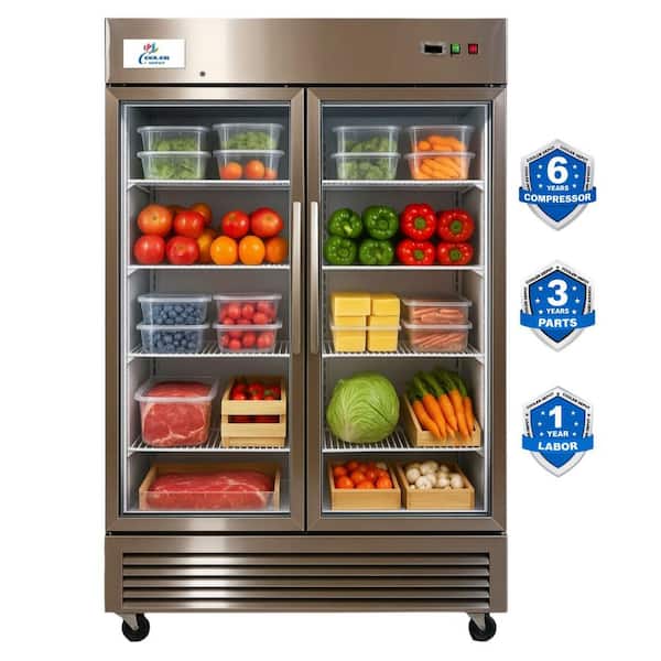55 in. W 47 cu. ft. NSF Commercial Glass 2-Door Reach In Display Refrigerator in Stainless Steel