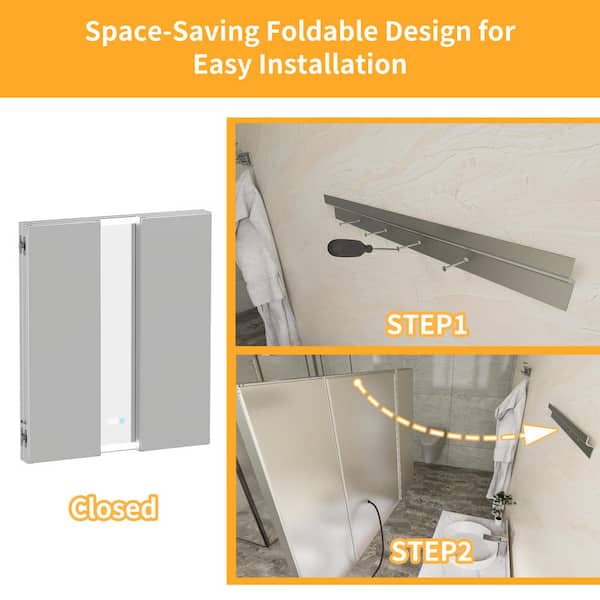 WELLFOR 54 in. W x 36 in. H Rectangular Framed Tri-Fold LED