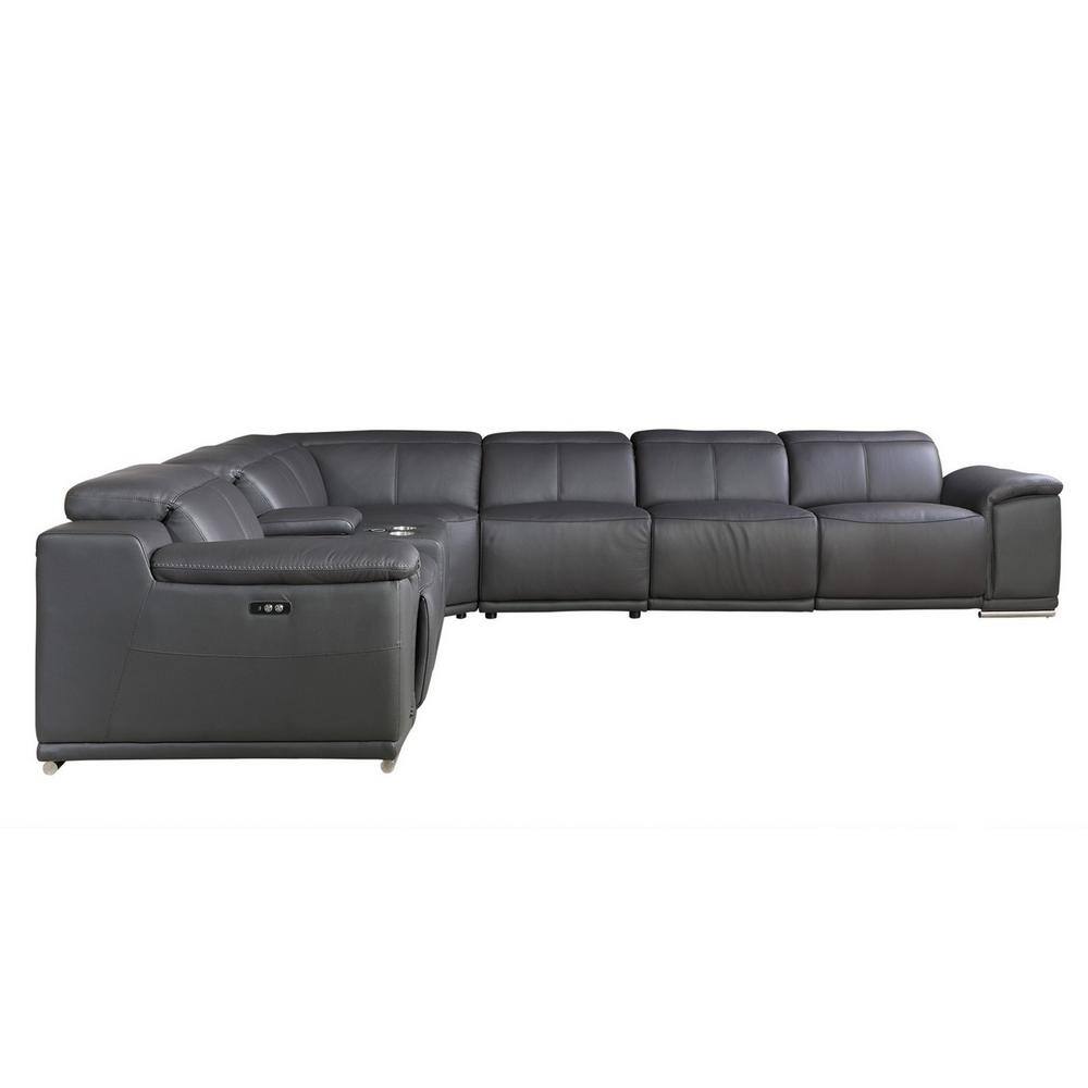 HomeRoots Charlie 1Piece 154 in. W Dark Grey Faux Leather 6Seat