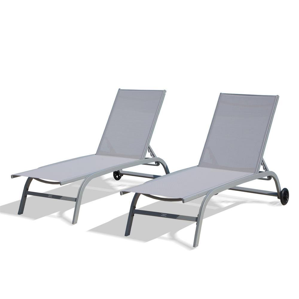 Set of 2 Outdoor 5 Adjustable Position Lounge Chairs with Wheels, Pool Lounge Chairs Gray for Beach, Deck, Poolside price history on PriceWatchPro