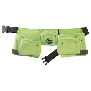 11-Pocket Suede Leather Lime Green Tool Apron with 2 Hammer Loops