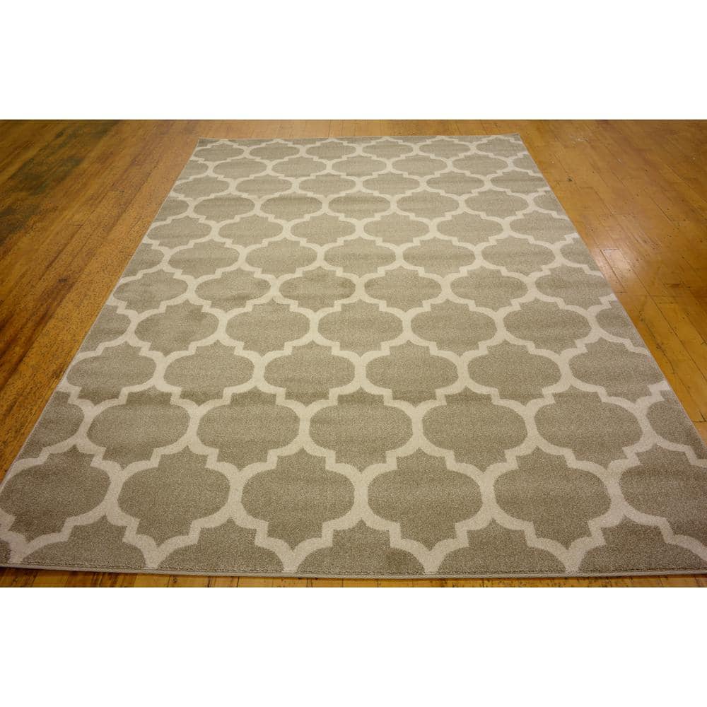Reversible Lattice Light Brown Rectangular Synthetic Rug 7x10