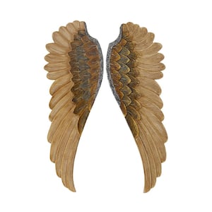 Wood Gold Carved Angel Wings Bird Wall Decor with Gold Accents (Set of 2)