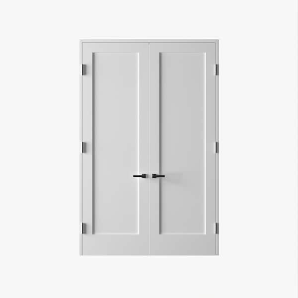RESO 56 In. x 96 In.Bi-Parting Solid Core Primed White Composite Double Pre-hung French Door Catch Ball Oil Bronze Hinges