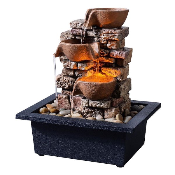 3-Tier Rockery Tabletop Fountain with LED Lights and Soothing Waterfall Sound