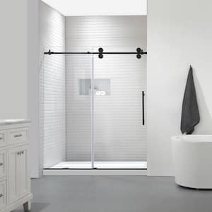 60 in. W x 76 in. H Sliding Frameless Shower Door in Matte Black Finish with Clear Glass