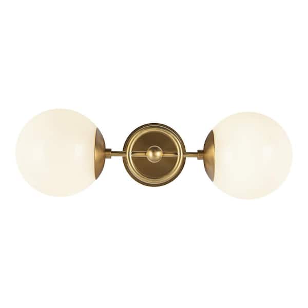ALORA MOOD Fiore 18-in 2 Light 60-Watt Brushed Gold/Glossy Opal Glass Vanity Light