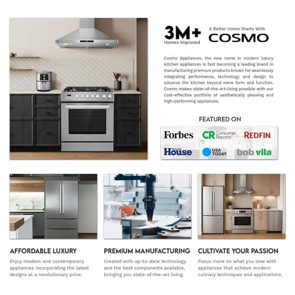 Cosmo 36 in. Vista Collection 380 CFM Ducted Wall Mount Range Hood