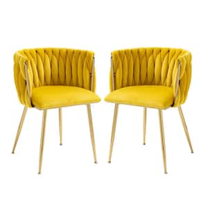 Modern Yellow Velvet Leisure Dining Chair with Metal Legs (Set of 2)