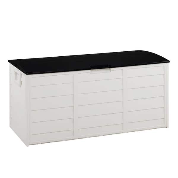 Karl home 75 Gal. Plastic White Storage Deck Box with Wheels for Indoor Outdoor