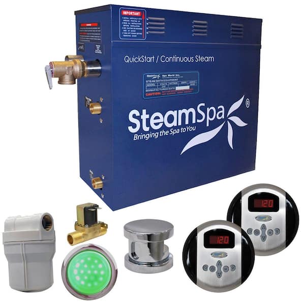SteamSpa Royal 6kW QuickStart Steam Bath Generator Package with Built-In Auto Drain in Polished Chrome