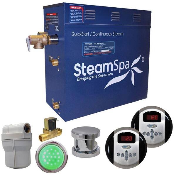 SteamSpa Royal 9kW QuickStart Steam Bath Generator Package with Built-In Auto Drain in Polished Chrome