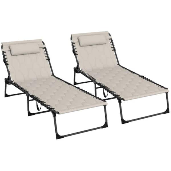 Misopily Outdoor Metal Folding Chaise Lounge Set with 5-level Reclining Back, with Padded Seat, Side Pocket & Headrest, Khaki