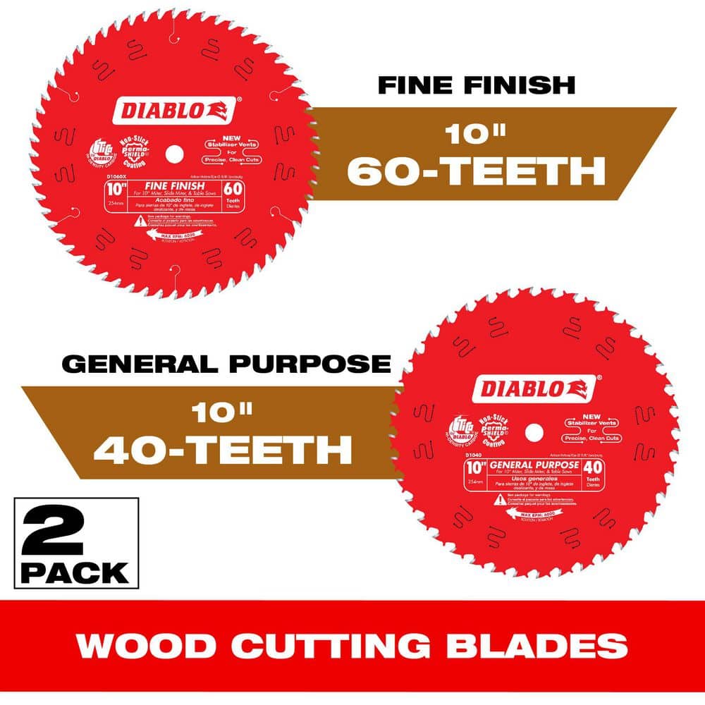 10in. x 40 Tooth General Purpose & 60 Tooth Fine Finish Saw Blade for Wood (2-Pack) price history on PriceWatchPro