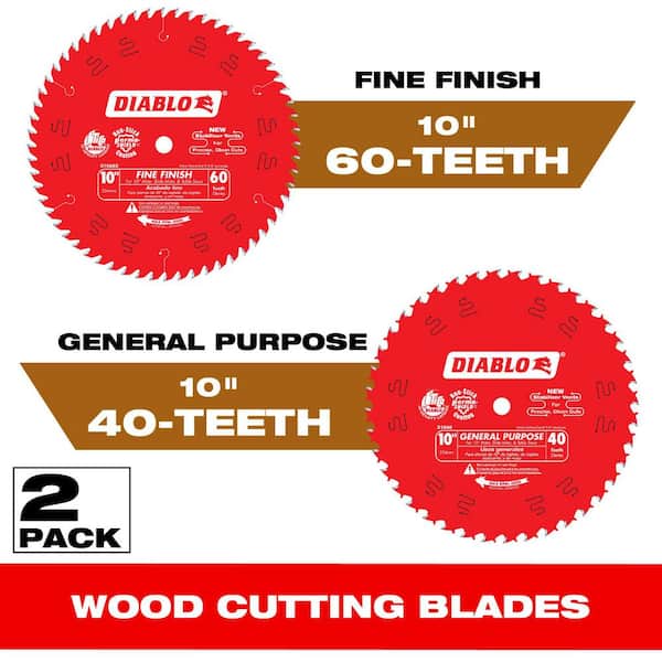DIABLO 10in. x 40 Tooth General Purpose & 60 Tooth Fine Finish Saw Blade for Wood (2-Pack)