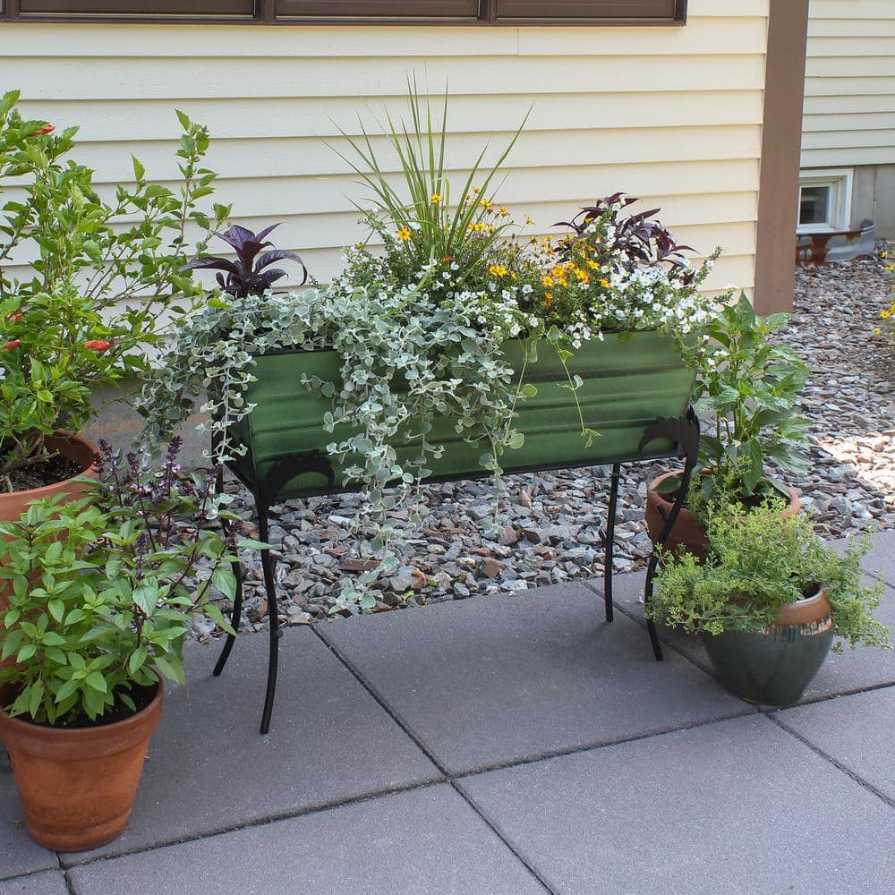 Green Galvanized Steel Flower Planter Box with Iron Stand