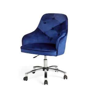 39.75 in. Navy Blue Velvet Gaslift Adjustable Swivel Office Chair/Desk Chair