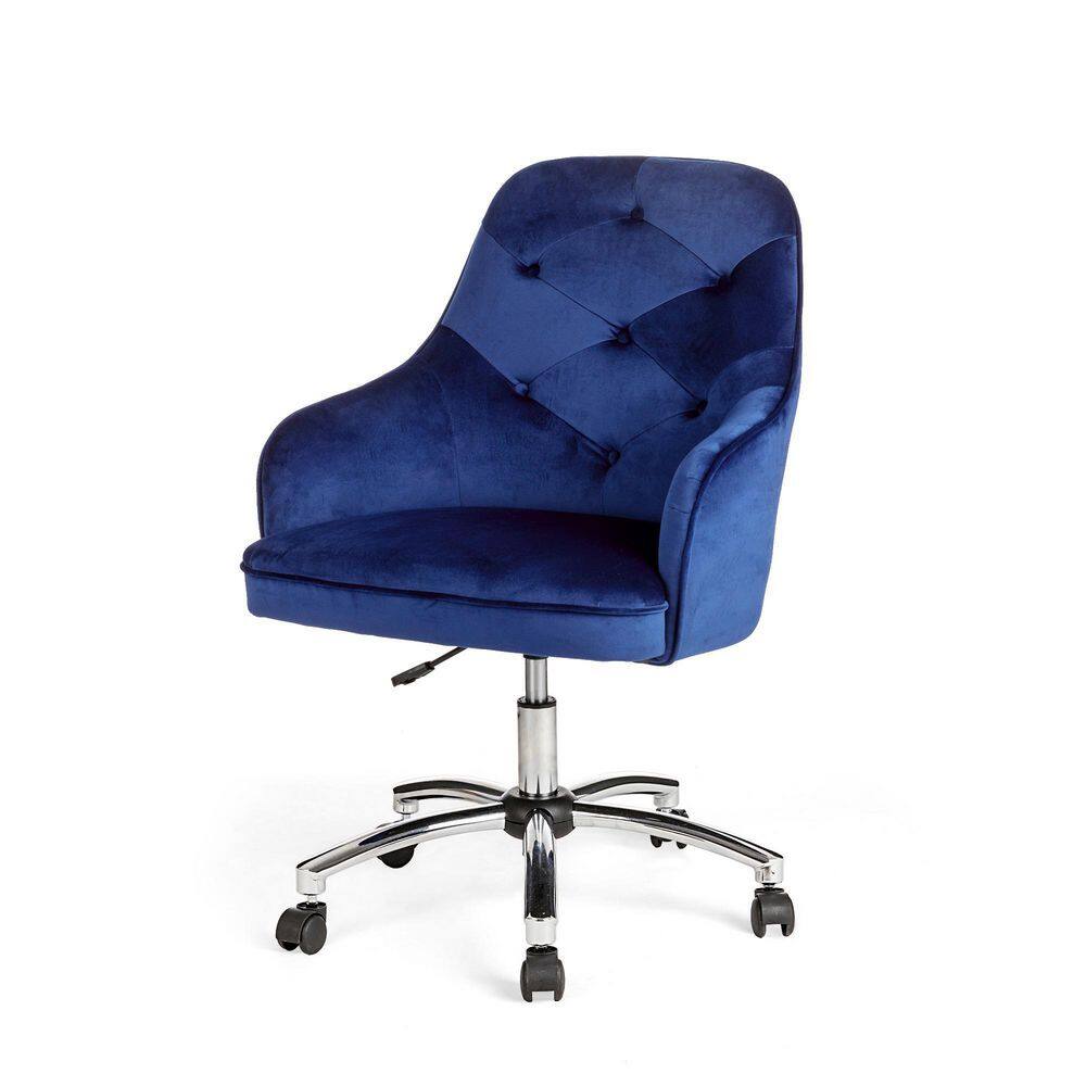 Glitzhome 39.75 in. Navy Blue Velvet Gaslift Adjustable Swivel Office ...