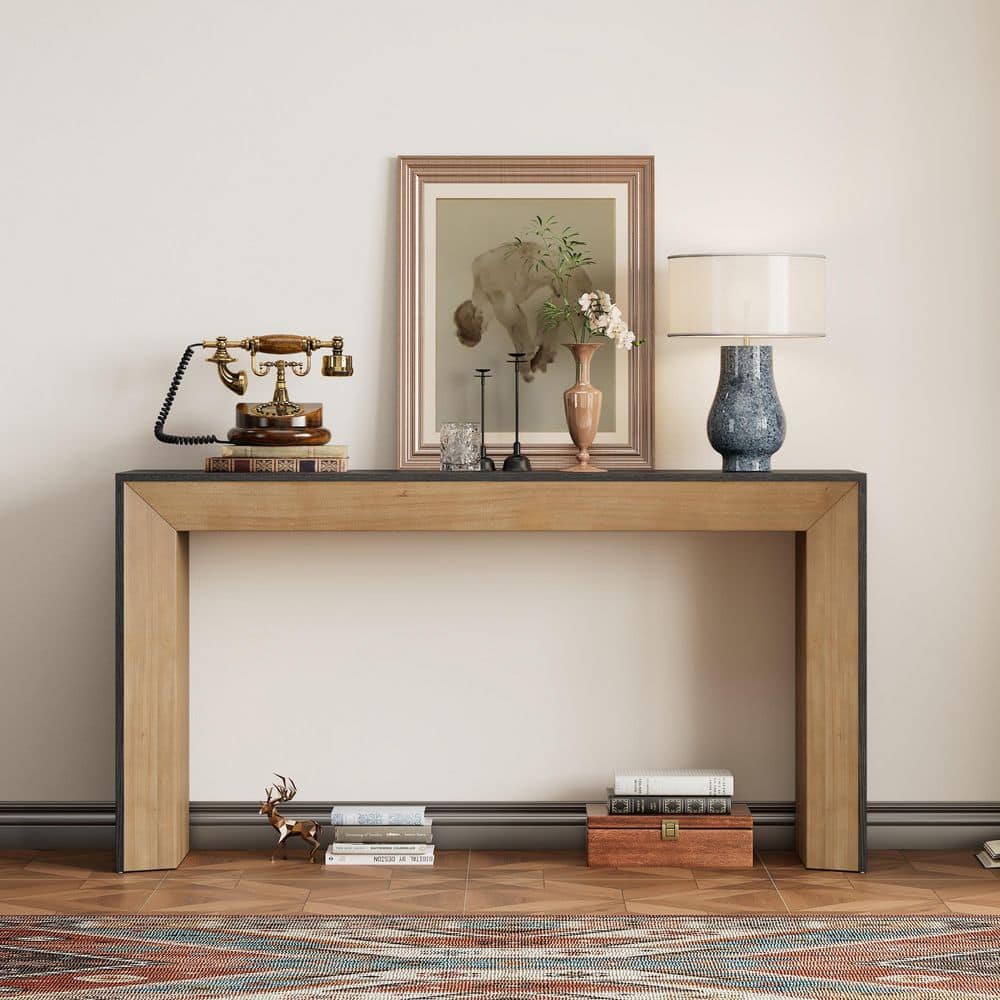 59 in. Brown/Black Rectangle MDF Wood Console Table with High-Quality Wood for Hallway, Living Room price history on PriceWatchPro