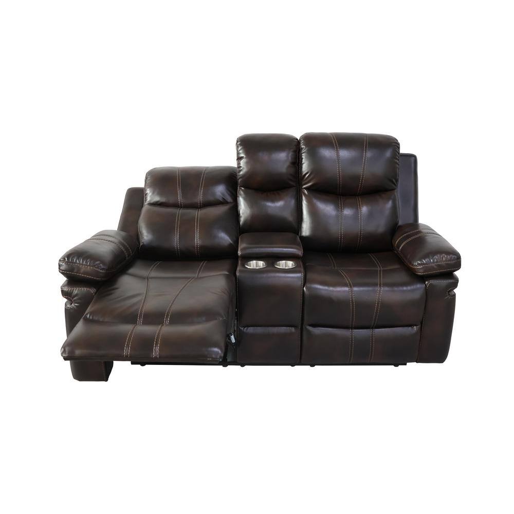 Brown Faux Leather Sectional with Storage and Pillow-top Arm