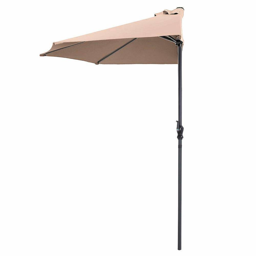 9 ft. Steel Market Bistro Half Round Patio Umbrella in Beige without Weight