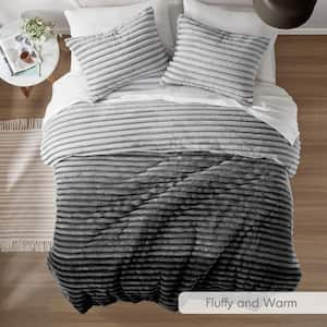 Avril 2-Piece Grey Ombre Polyester Twin/Twin XL Fluffy Ribbed Plush Comforter Set