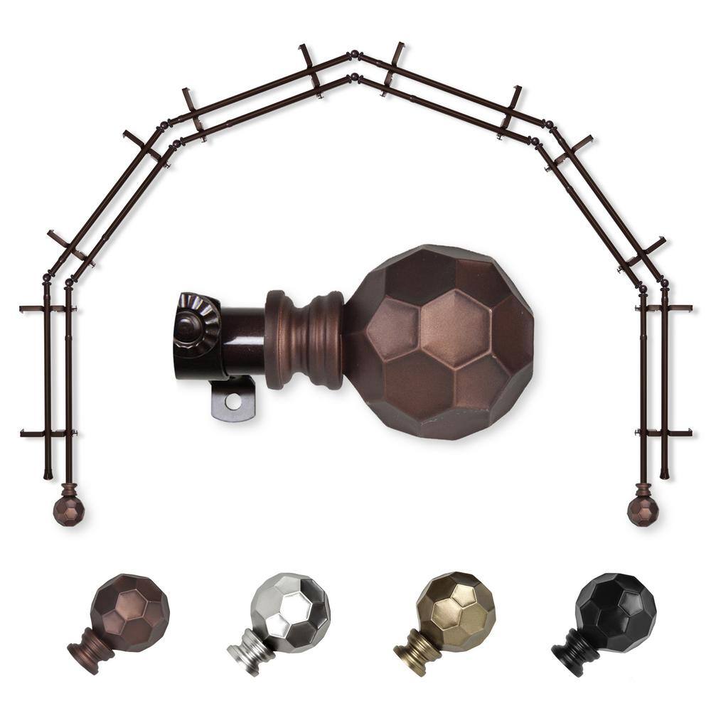 "13/16"" Dia Adjustable 6-Sided Double Bay Window Curtain Rod 28 to 48"" (each side) with Elliana Finials in Cocoa" price history on PriceWatchPro