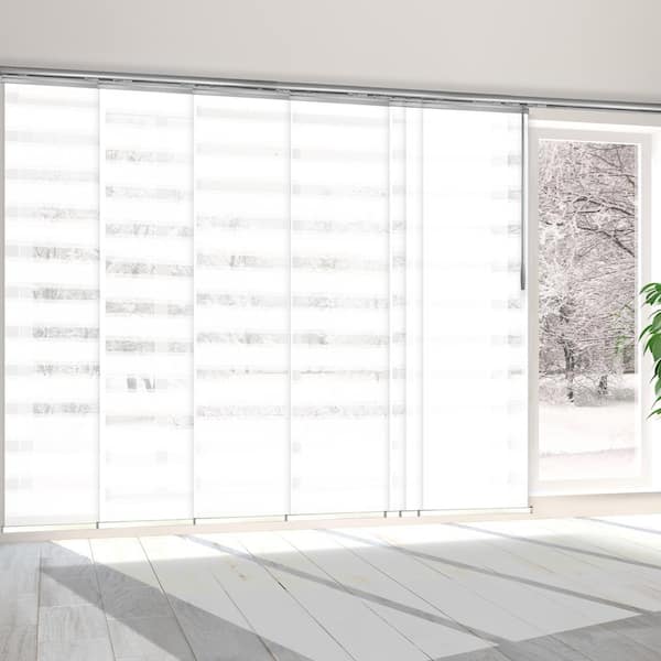 EMOH Spotlight 110 in. - 153 in. W x 94 in. L Adjustable 7- Panel White Single Rail Panel Track with 23.5 in. Slates
