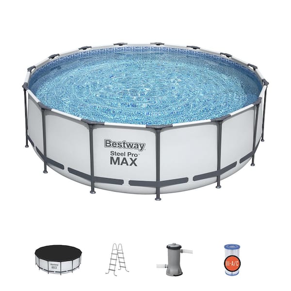 Bestway Pro MAX 15 ft. x 15 ft. Round 48 in. Deep Metal Frame Above Ground Swimming Pool with Pump & Cover