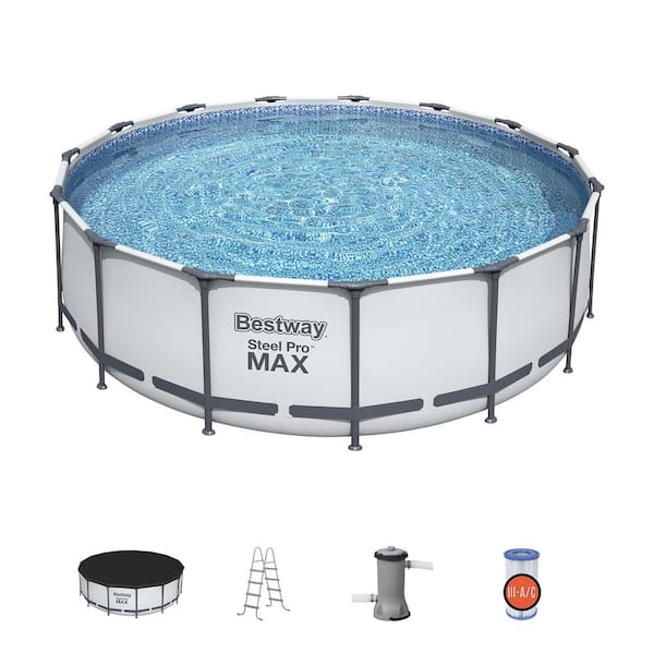 MAX 15 ft. x 15 ft. Round 48 in. Deep Metal Frame Above Ground Swimming Pool with Pump and Cover