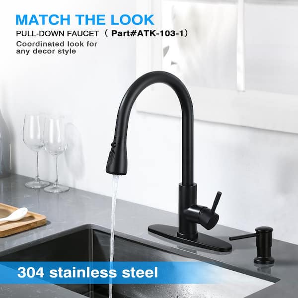 Single Handle Pull Down Sprayer Kitchen Faucet with Soap Dispenser in Stainless Steel Matte Black