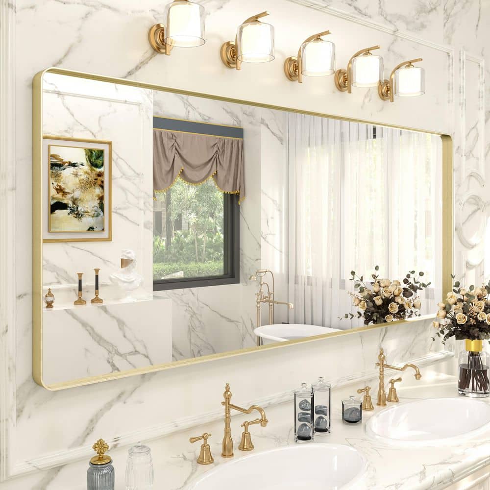 72 in. W x 32 in. H Rectangular Aluminum Alloy Framed and Tempered Glass Wall Bathroom Vanity Mirror in Brushed Gold price history on PriceWatchPro