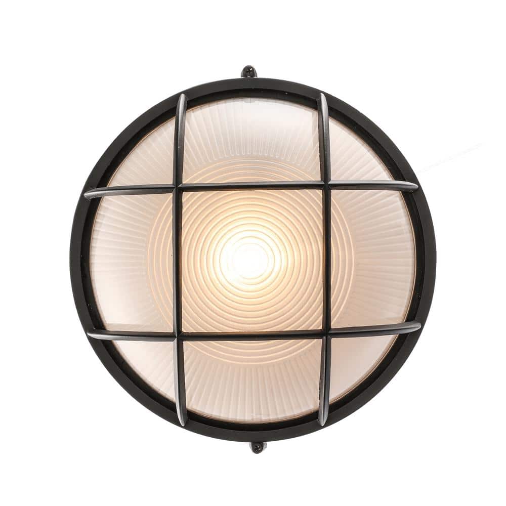 Aria 8 in. 1-Light Black Round Bulkhead Outdoor Wall Light Fixture with Frosted Glass price history on PriceWatchPro