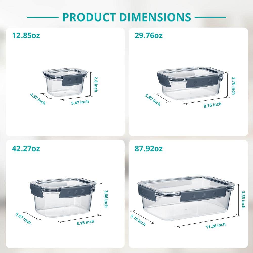 16-Piece Clear BPA-Free Plastic Airtight Food Storage Containers Set