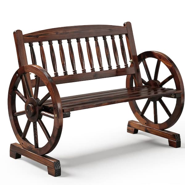 4.15 in. Rustic Wagon-Inspired Dark Brown Solid Wood Patio Bench