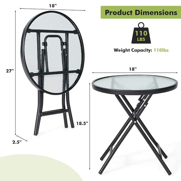 Costway Folding Garden Side Table with Tempered Glass for Balcony Backyard